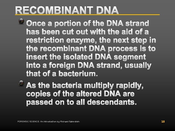 RECOMBINANT DNA Once a portion of the DNA strand has been cut out with RECOMBINANT DNA Once a portion of the DNA strand has been cut out with