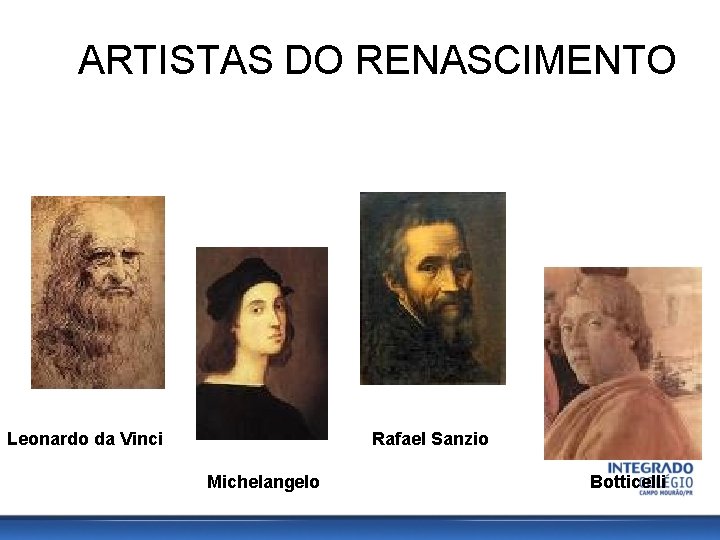 ARTISTAS DO RENASCIMENTO Leonardo da Vinci Rafael Sanzio Michelangelo Botticelli 
