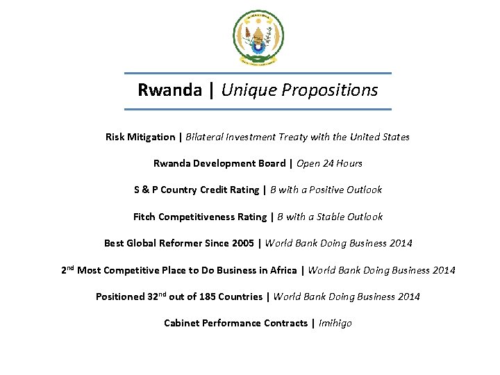 Rwanda | Unique Propositions Risk Mitigation | Bilateral Investment Treaty with the United States