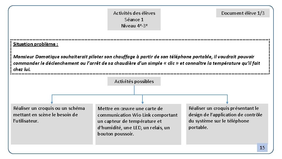 Activités des élèves Séance 1 Niveau 4 e-3 e Document élève 1/3 Situation problème