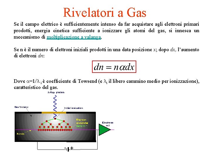 Rivelatori a Gas Se il campo elettrico è sufficientemente intenso da far acquistare agli