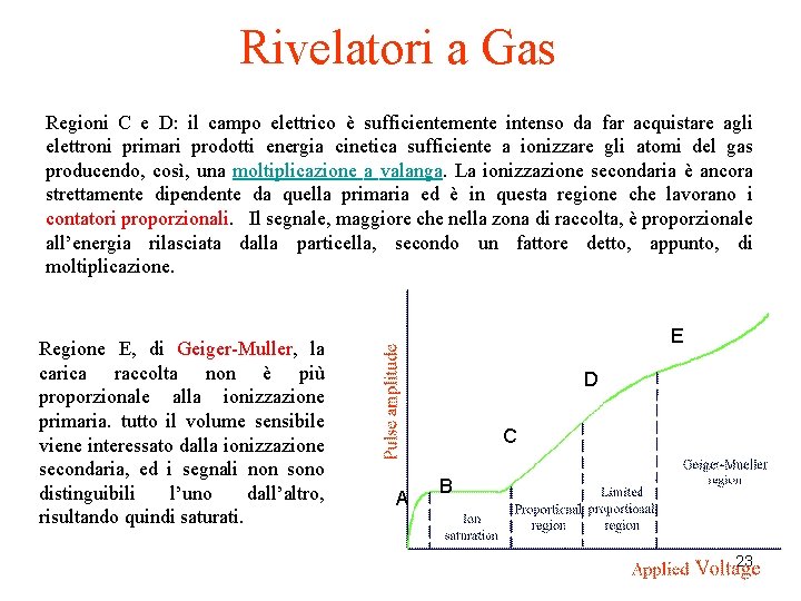 Rivelatori a Gas Regioni C e D: il campo elettrico è sufficientemente intenso da