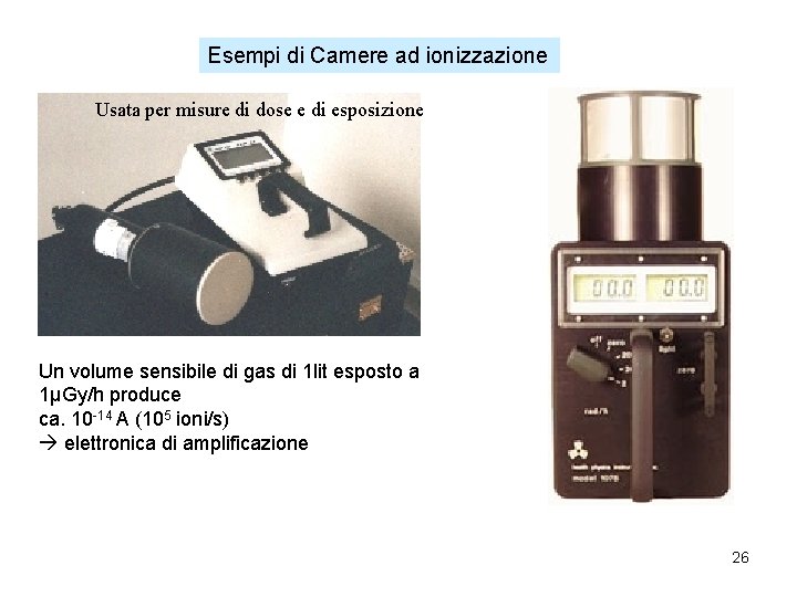Esempi di Camere ad ionizzazione Usata per misure di dose e di esposizione Un Esempi di Camere ad ionizzazione Usata per misure di dose e di esposizione Un