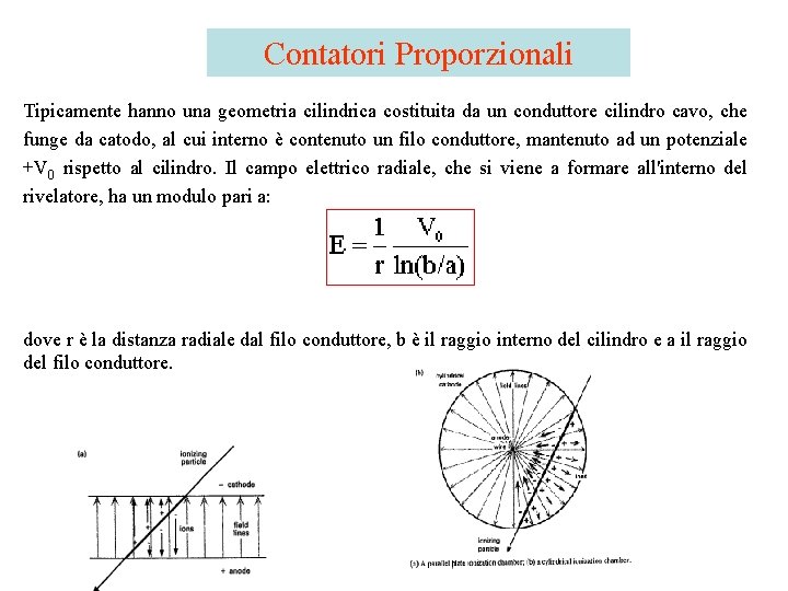 Contatori Proporzionali Tipicamente hanno una geometria cilindrica costituita da un conduttore cilindro cavo, che