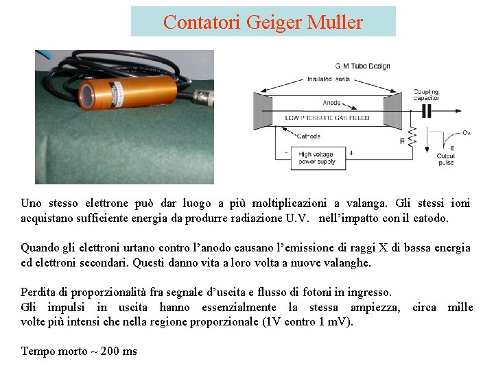 Contatori Geiger Muller Uno stesso elettrone può dar luogo a più moltiplicazioni a valanga.