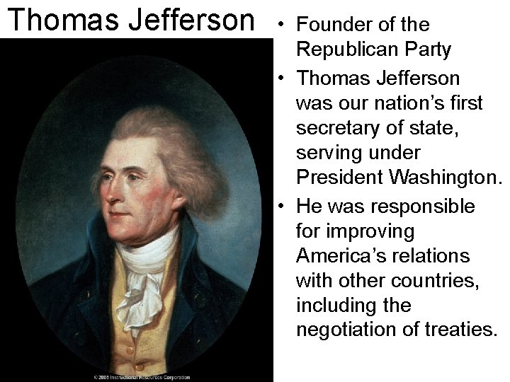 Thomas Jefferson • Founder of the Republican Party • Thomas Jefferson was our nation’s