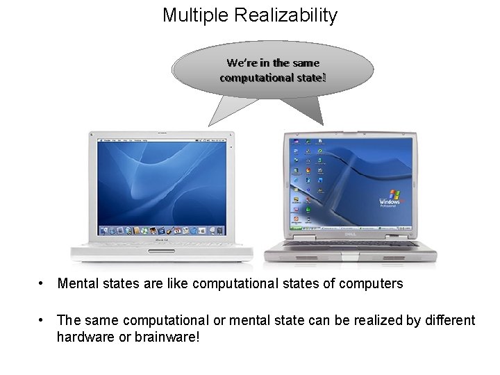 Multiple Realizability We’re in the same computational state! • Mental states are like computational