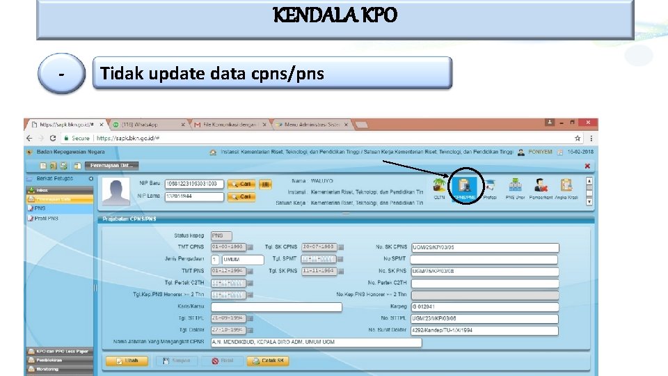 KENDALA KPO - Tidak update data cpns/pns 