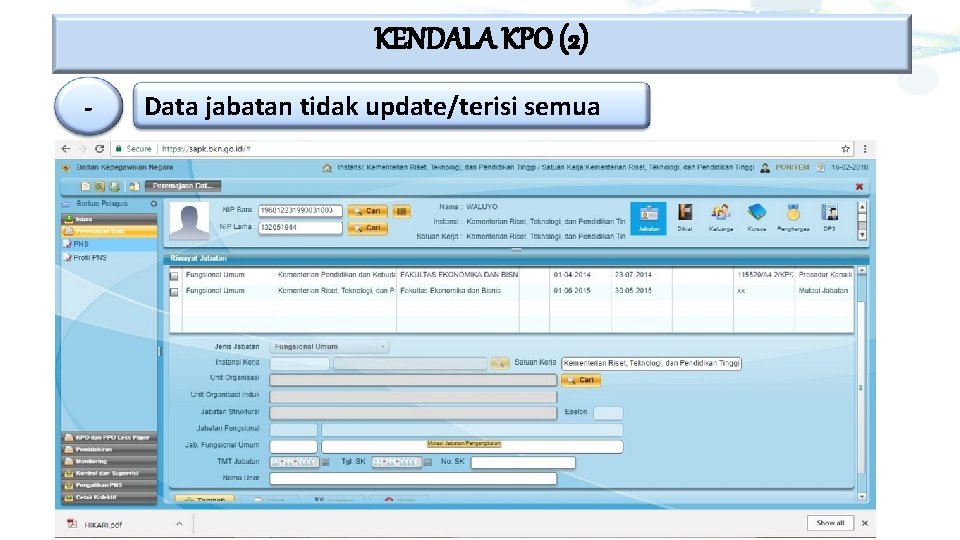 KENDALA KPO (2) - Data jabatan tidak update/terisi semua 