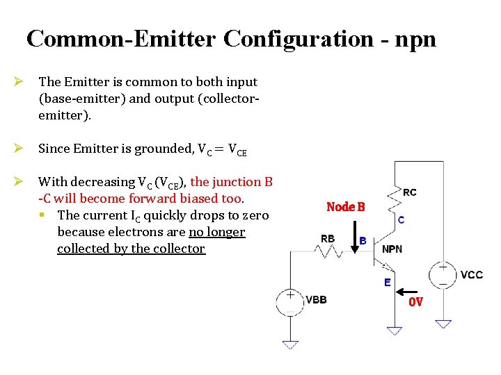 Common-Emitter Configuration - npn Ø The Emitter is common to both input (base-emitter) and