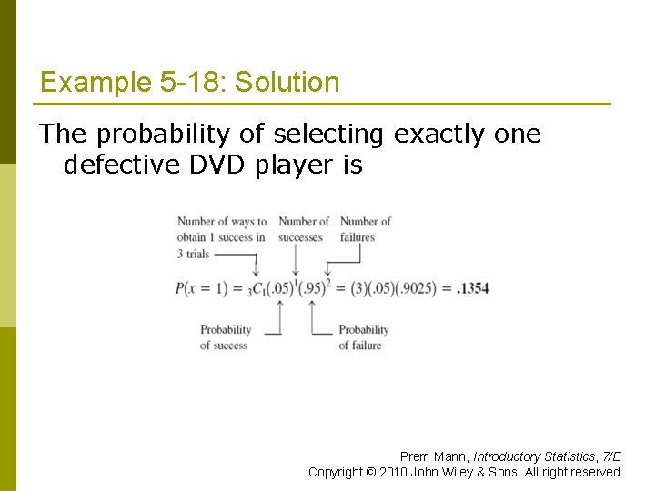 Example 5 -18: Solution The probability of selecting exactly one defective DVD player is
