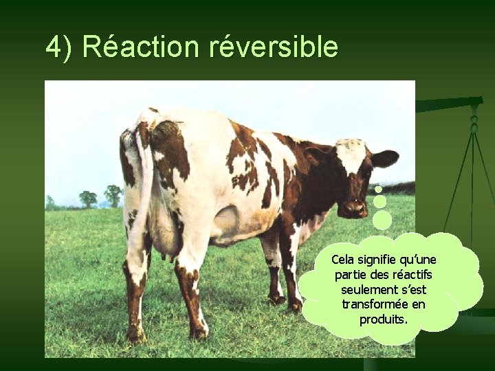 4) Réaction réversible Cela signifie qu’une partie des réactifs seulement s’est transformée en produits.