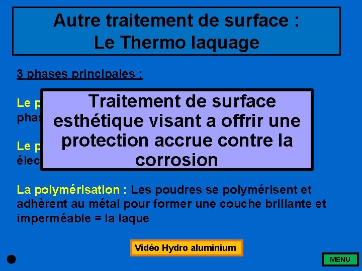 Autre traitement de surface : Le Thermo laquage 3 phases principales : Le pré
