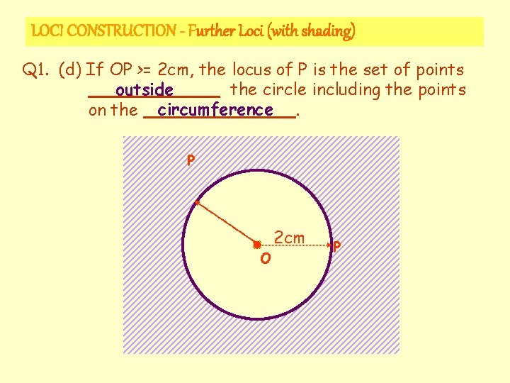 LOCI CONSTRUCTION - Further Loci (with shading) Q 1. (d) If OP >= 2