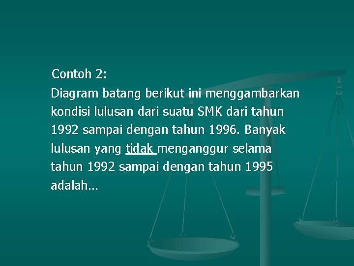 Contoh 2: Diagram batang berikut ini menggambarkan kondisi lulusan dari suatu SMK dari tahun