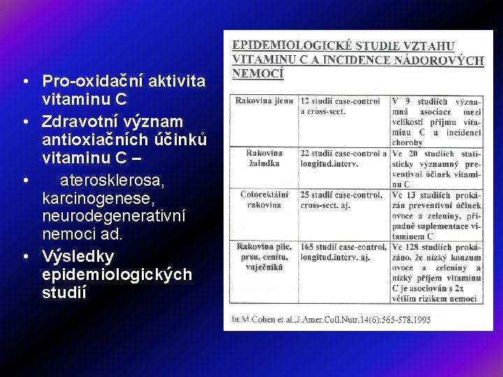  • Pro-oxidační aktivitaminu C • Zdravotní význam antioxiačních účinků vitaminu C – •