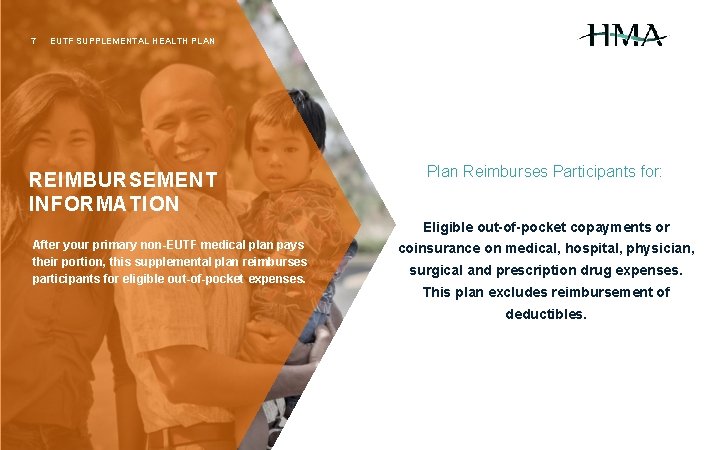 7 EUTF SUPPLEMENTAL HEALTH PLAN REIMBURSEMENT INFORMATION Plan Reimburses Participants for: Eligible out-of-pocket copayments