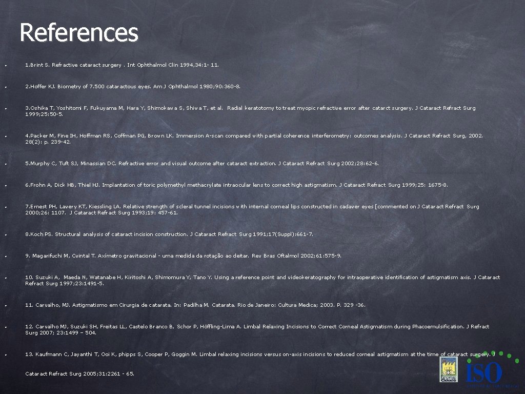 References • 1. Brint S. Refractive cataract surgery. Int Ophthalmol Clin 1994, 34: 1