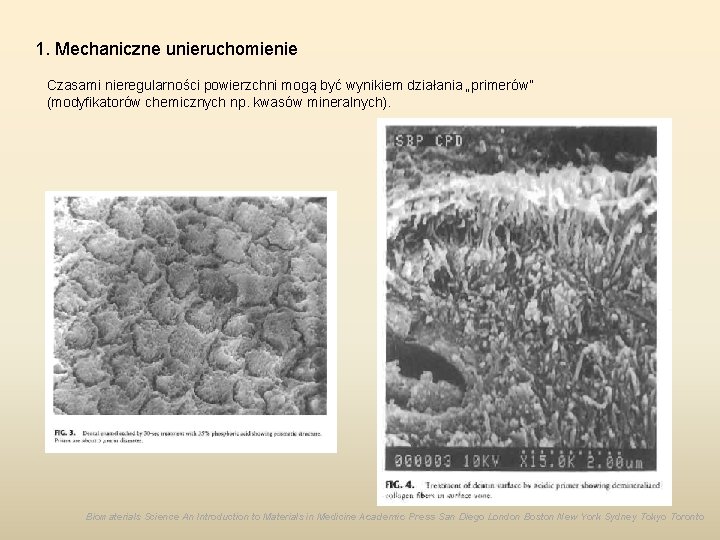 1. Mechaniczne unieruchomienie Czasami nieregularności powierzchni mogą być wynikiem działania „primerów” (modyfikatorów chemicznych np.