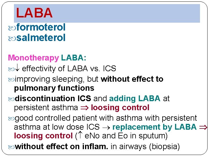 LABA formoterol salmeterol Monotherapy LABA: effectivity of LABA vs. ICS improving sleeping, but without