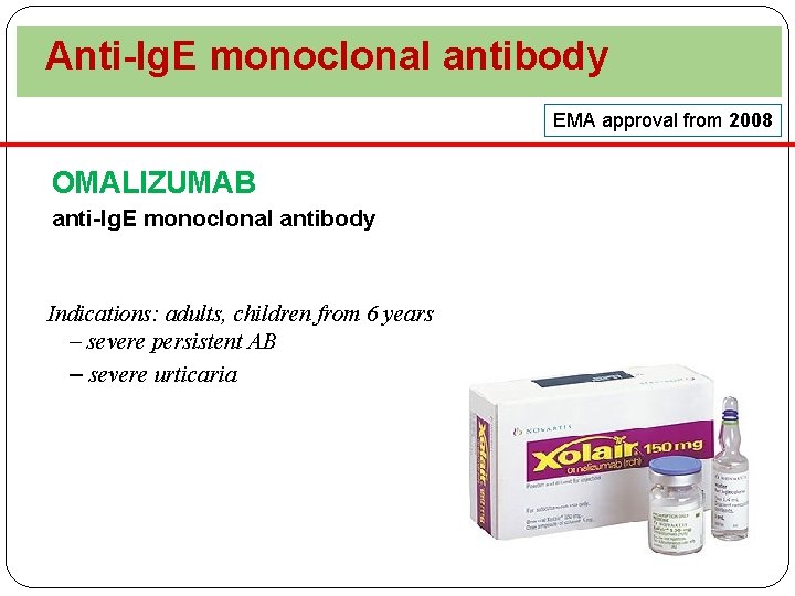  Anti-Ig. E monoclonal antibody EMA approval from 2008 OMALIZUMAB anti-Ig. E monoclonal antibodyanti-Ig.