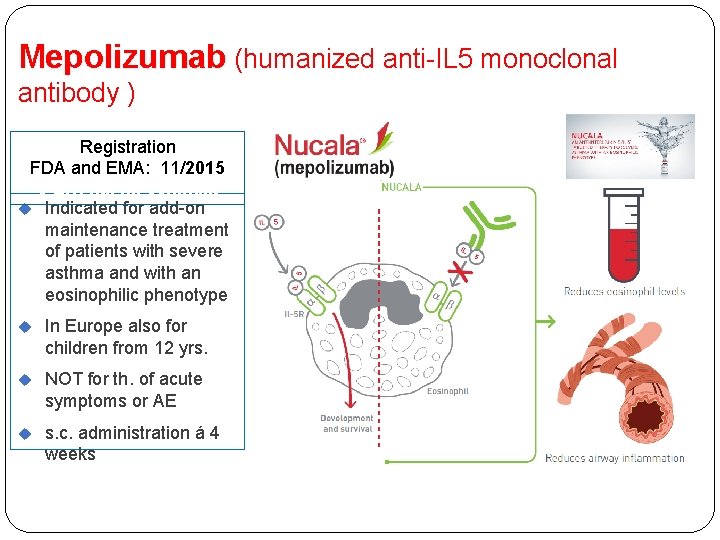 Mepolizumab (humanized anti-IL 5 monoclonal antibody ) Registration FDA and EMA: 11/2015 V SR: