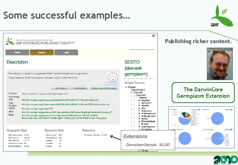 Some successful examples… Publishing richer content. The Darwin. Core Germplasm Extension 