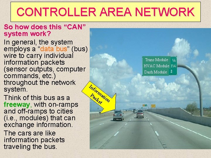CONTROLLER AREA NETWORK So how does this “CAN” system work? In general, the system