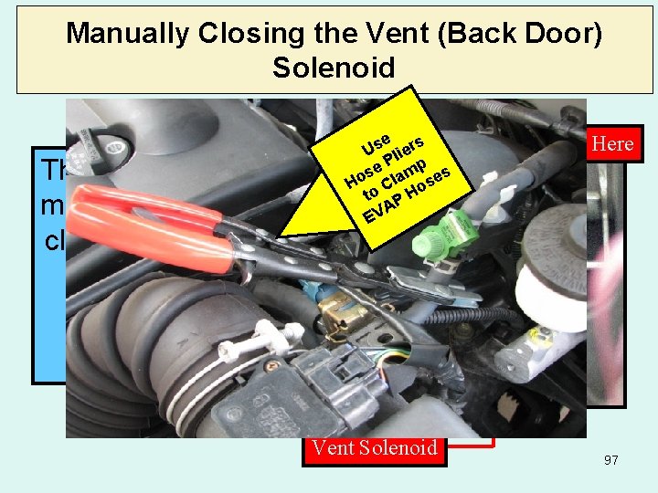 Manually Closing the Vent (Back Door) Solenoid e rs. Air Filter – Clamp Here