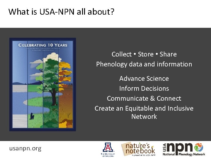 What is USA-NPN all about? Collect • Store • Share Phenology data and information