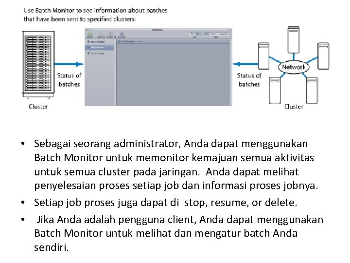  • Sebagai seorang administrator, Anda dapat menggunakan Batch Monitor untuk memonitor kemajuan semua