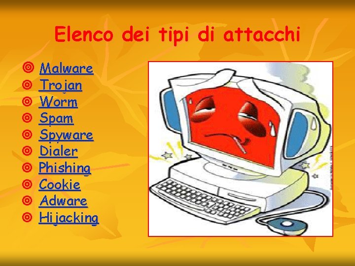 Elenco dei tipi di attacchi ¥ Malware ¥ ¥ ¥ ¥ ¥ Trojan Worm