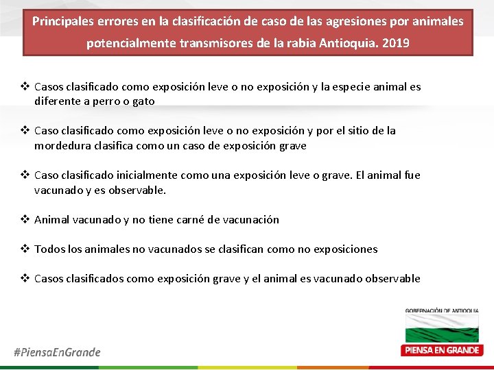 Principales errores en la clasificación de caso de las agresiones por animales potencialmente transmisores