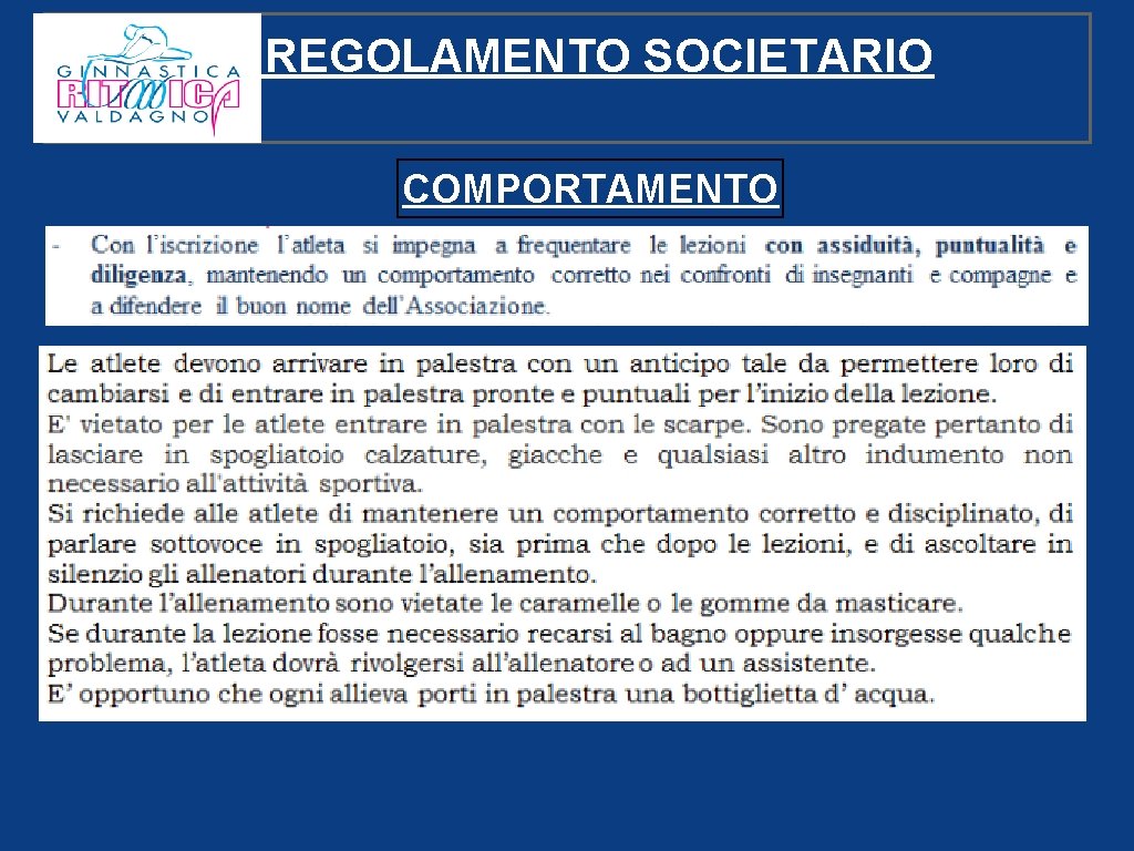 REGOLAMENTO SOCIETARIO COMPORTAMENTO 