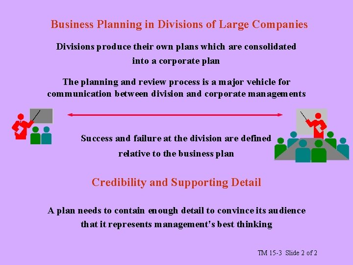 Business Planning in Divisions of Large Companies Divisions produce their own plans which are