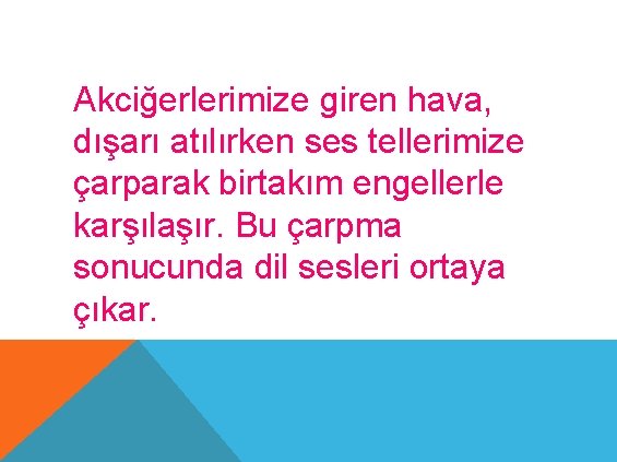 Akciğerlerimize giren hava, dışarı atılırken ses tellerimize çarparak birtakım engellerle karşılaşır. Bu çarpma sonucunda