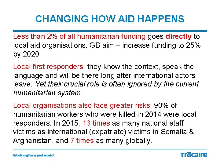 CHANGING HOW AID HAPPENS Less than 2% of all humanitarian funding goes directly to