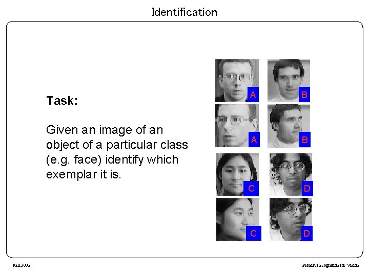 Identification Task: Given an image of an object of a particular class (e. g.