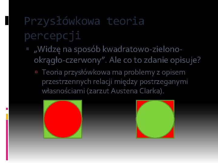 Przysłówkowa teoria percepcji „Widzę na sposób kwadratowo-zielonookrągło-czerwony”. Ale co to zdanie opisuje? Teoria przysłówkowa