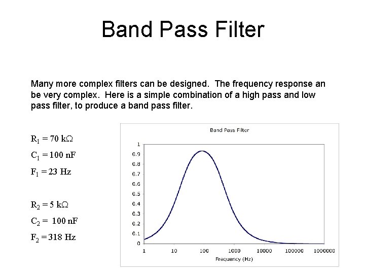 Band Pass Filter Many more complex filters can be designed. The frequency response an
