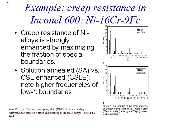 67 Example: creep resistance in Inconel 600: Ni-16 Cr-9 Fe • Creep resistance of