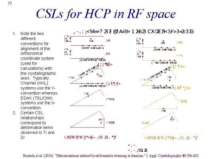 77 CSLs for HCP in RF space 1. 2. Note the two different conventions