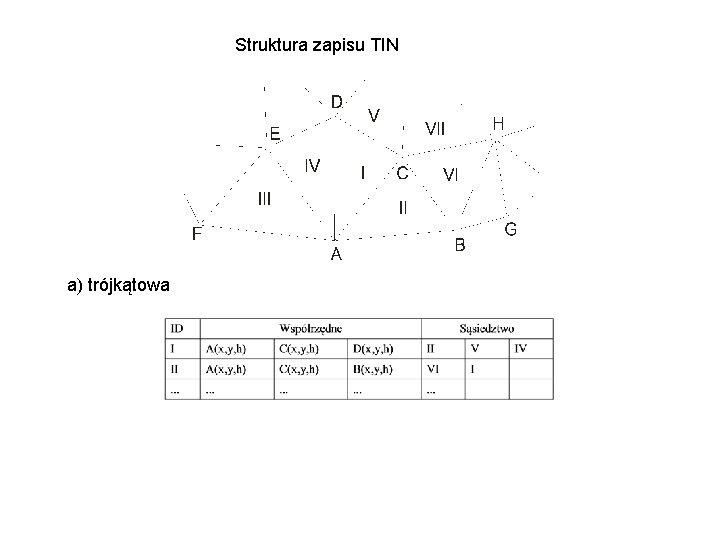 Struktura zapisu TIN a) trójkątowa 