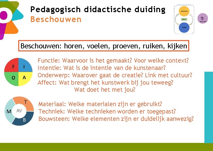 Pedagogisch didactische duiding Beschouwen: horen, voelen, proeven, ruiken, kijken Functie: Waarvoor is het gemaakt?