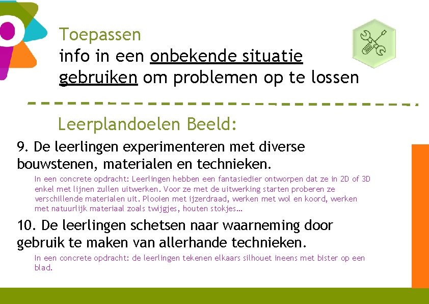 Toepassen info in een onbekende situatie gebruiken om problemen op te lossen Leerplandoelen Beeld: