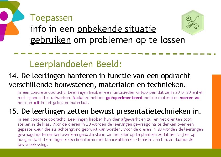 Toepassen info in een onbekende situatie gebruiken om problemen op te lossen Leerplandoelen Beeld: