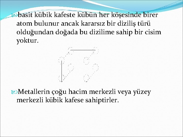  basit kübik kafeste kübün her köşesinde birer atom bulunur ancak kararsız bir diziliş