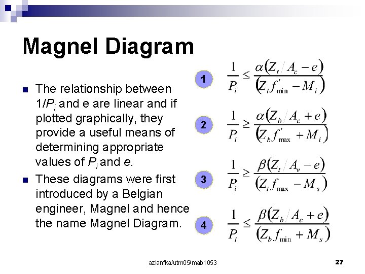 Magnel Diagram n n 1 The relationship between 1/Pi and e are linear and