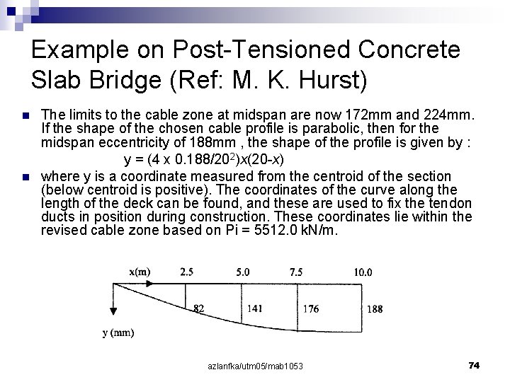 Example on Post-Tensioned Concrete Slab Bridge (Ref: M. K. Hurst) n n The limits