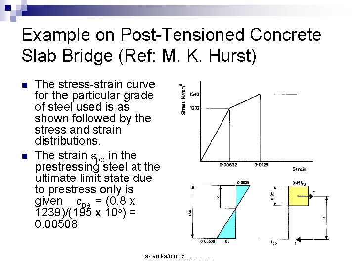 Example on Post-Tensioned Concrete Slab Bridge (Ref: M. K. Hurst) n n The stress-strain